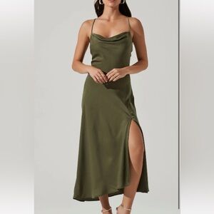 ASTR Gaia Olive Green Satin Dress